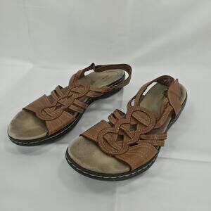 Clarks Womens 9.5 N Brown Leather Strappy Comfort Slingback Sandals Outdoors